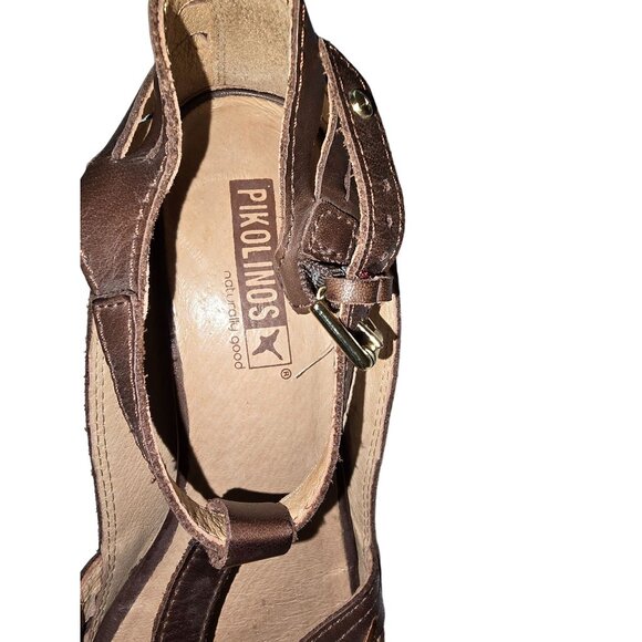 Pikolinos Women's Brown Leather T-Strap Sandals Heels Size 38 US 7.5/8 - Picture 3 of 7